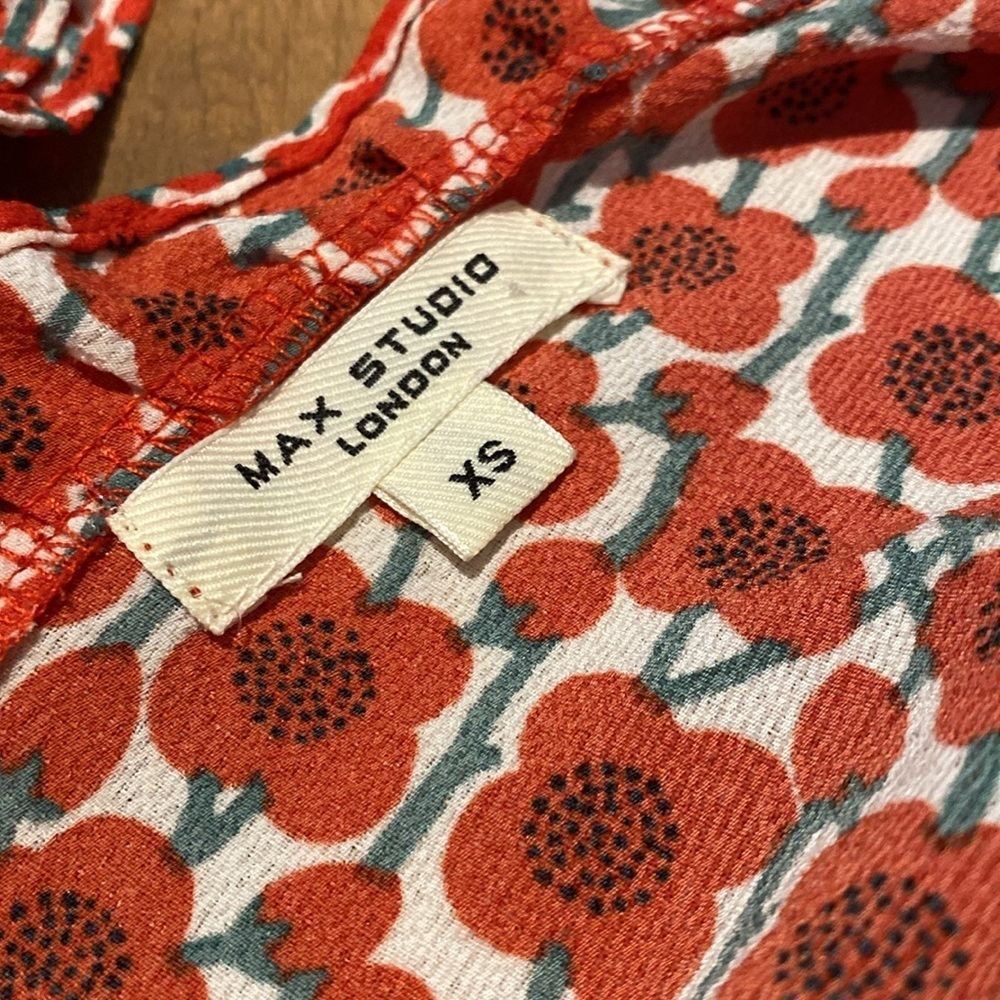 Max Studio Wide Leg Double V Rouched Shoulder Smocked Waist Pull On Red Poppy XS - Picture 2 of 9